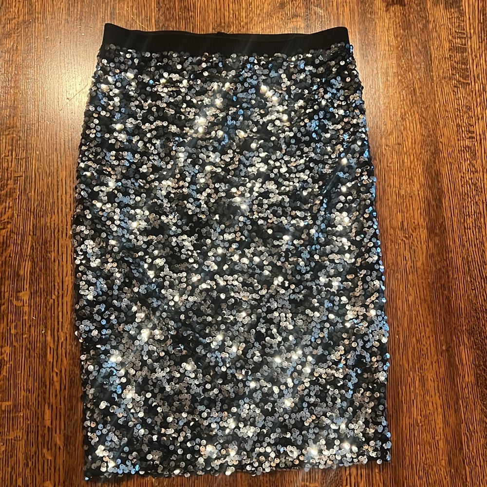 Rare NWT Women’s H&M Black + Silver Sequin Skirt Size S